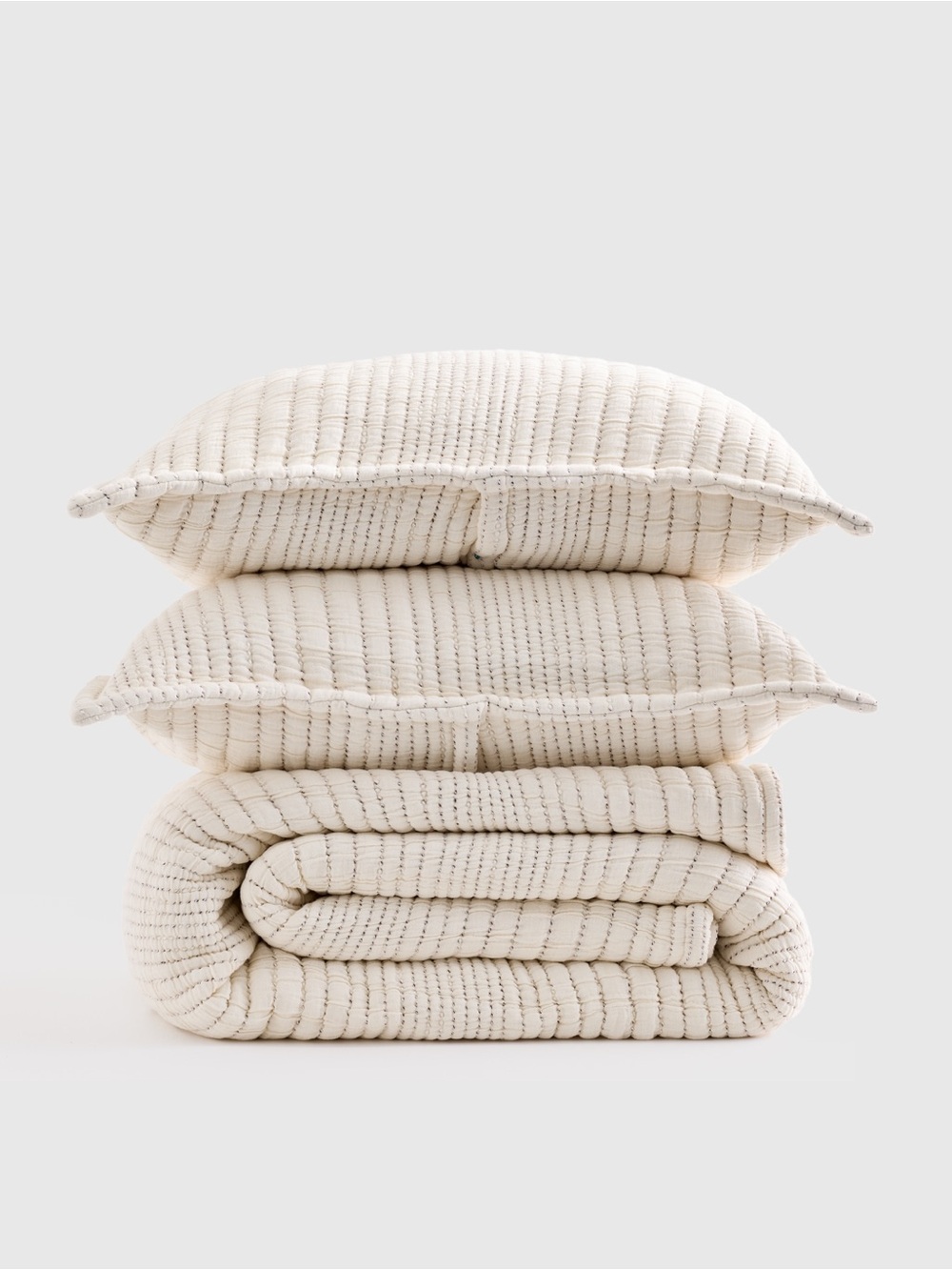 Quince Undyed Cream Channel Stitch Cotton Coverlet Set With Shams King/Cal King